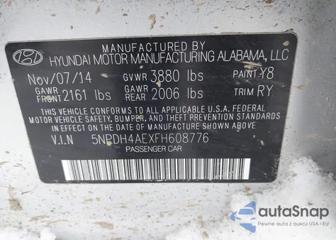 2015 Hyundai Elantra Se z USA, uszkodzony, nr VIN 5NPDH4AEXFH608776